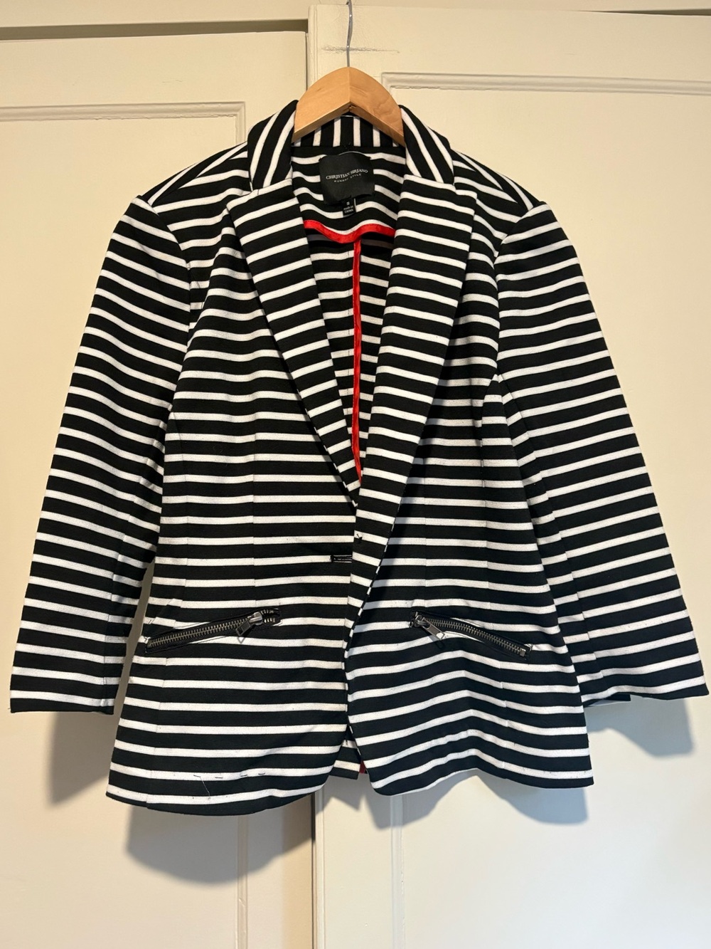Christian Siriano Runway Style Black and White Striped Knit Blazer